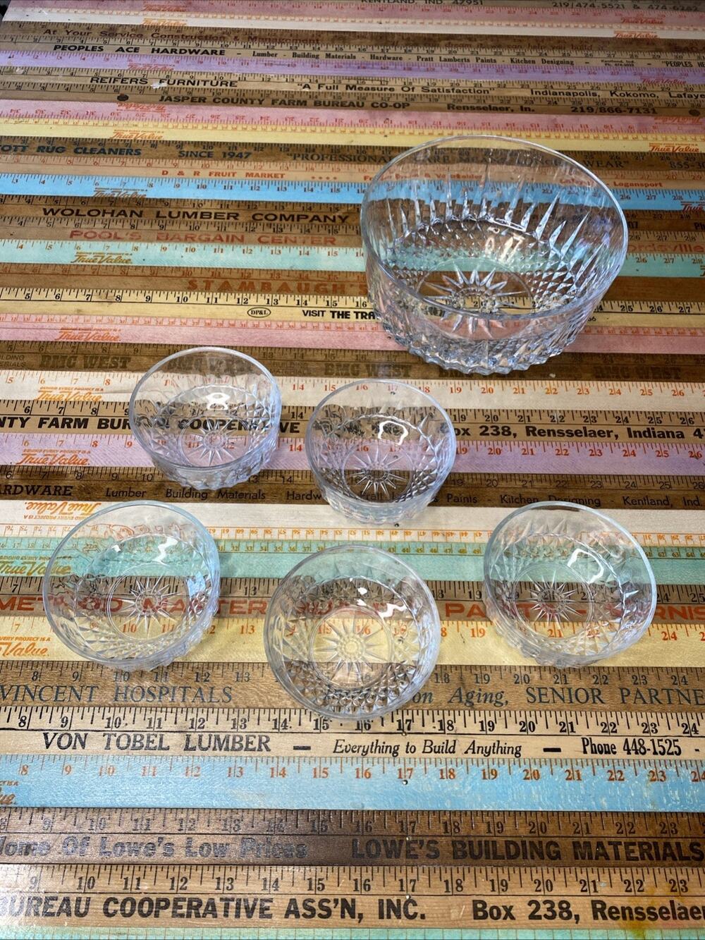 Arcoroc France Starburst Diamant Pattern Clear Glass Bowls Vintage 6 Piece Set